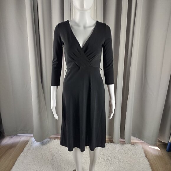 LOFT Dresses & Skirts - Ann Taylor Loft Women's Black Faux Wrap Surplice Neckline Midi Dress Size 0P